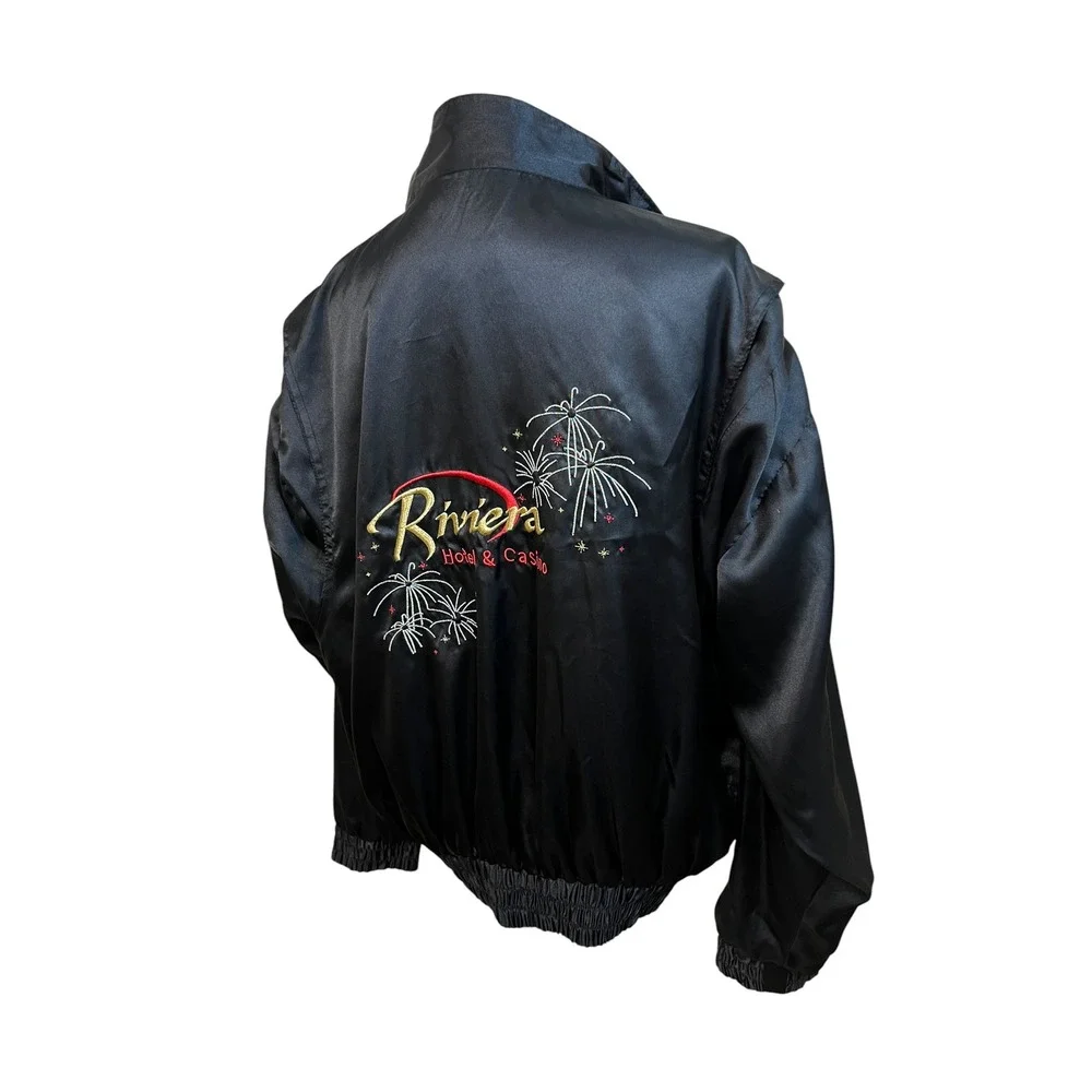 Vintage 80s RIVIERA Hotel Casino Satin Bomber Jacket Vegas Retro Embroidered